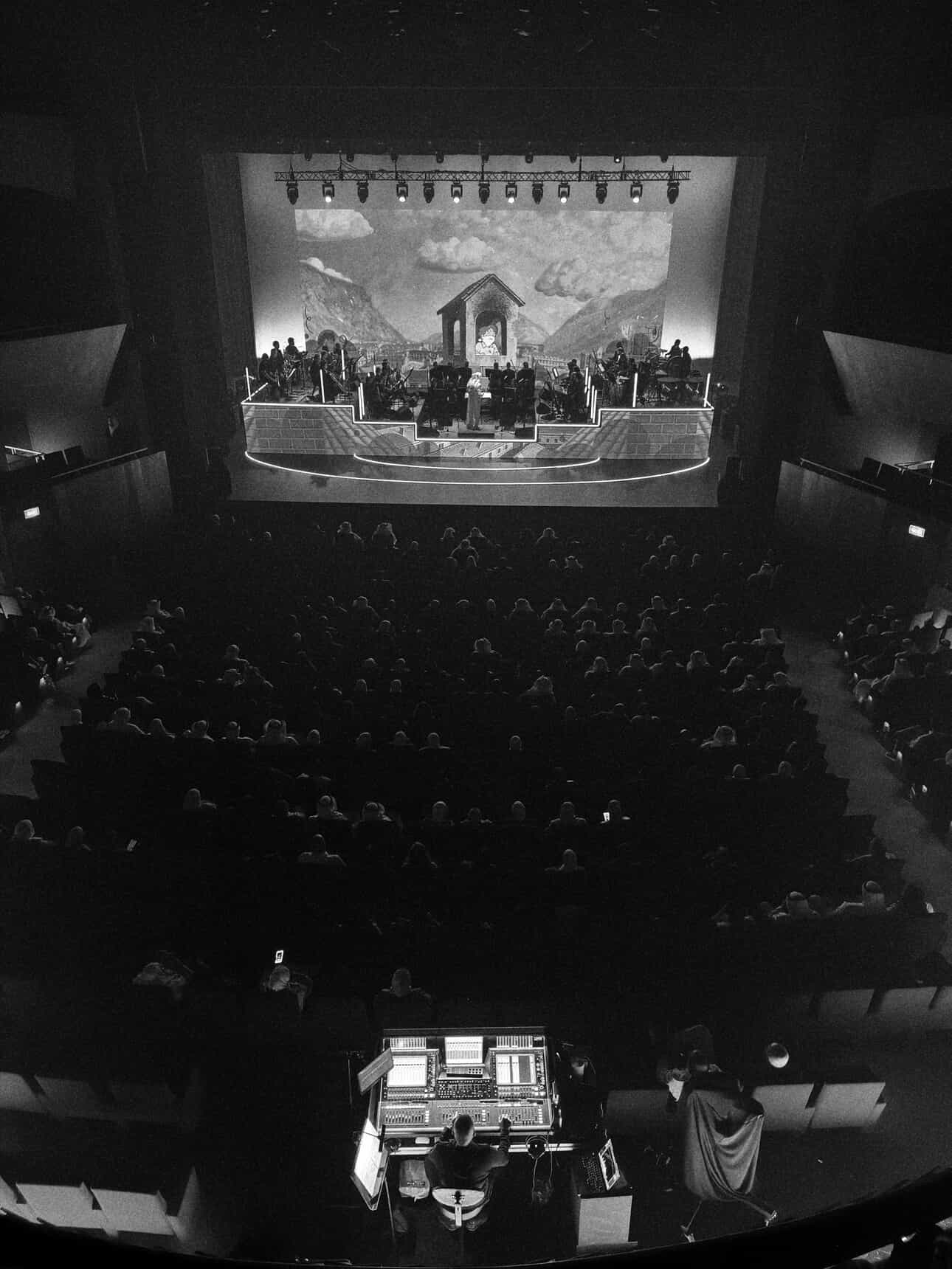 Aerial view of concert hall FOH position