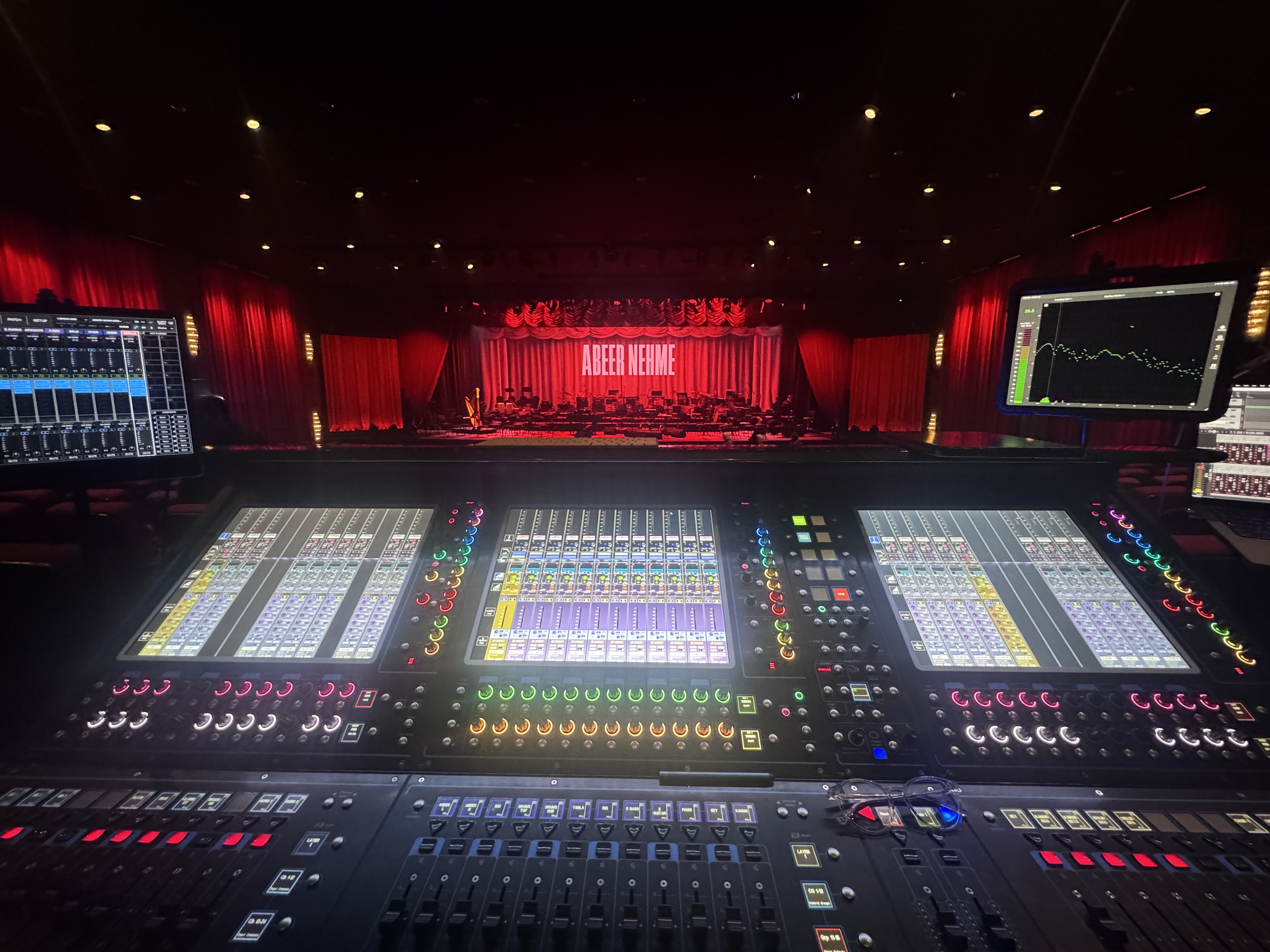 FOH perspective — red curtain concert